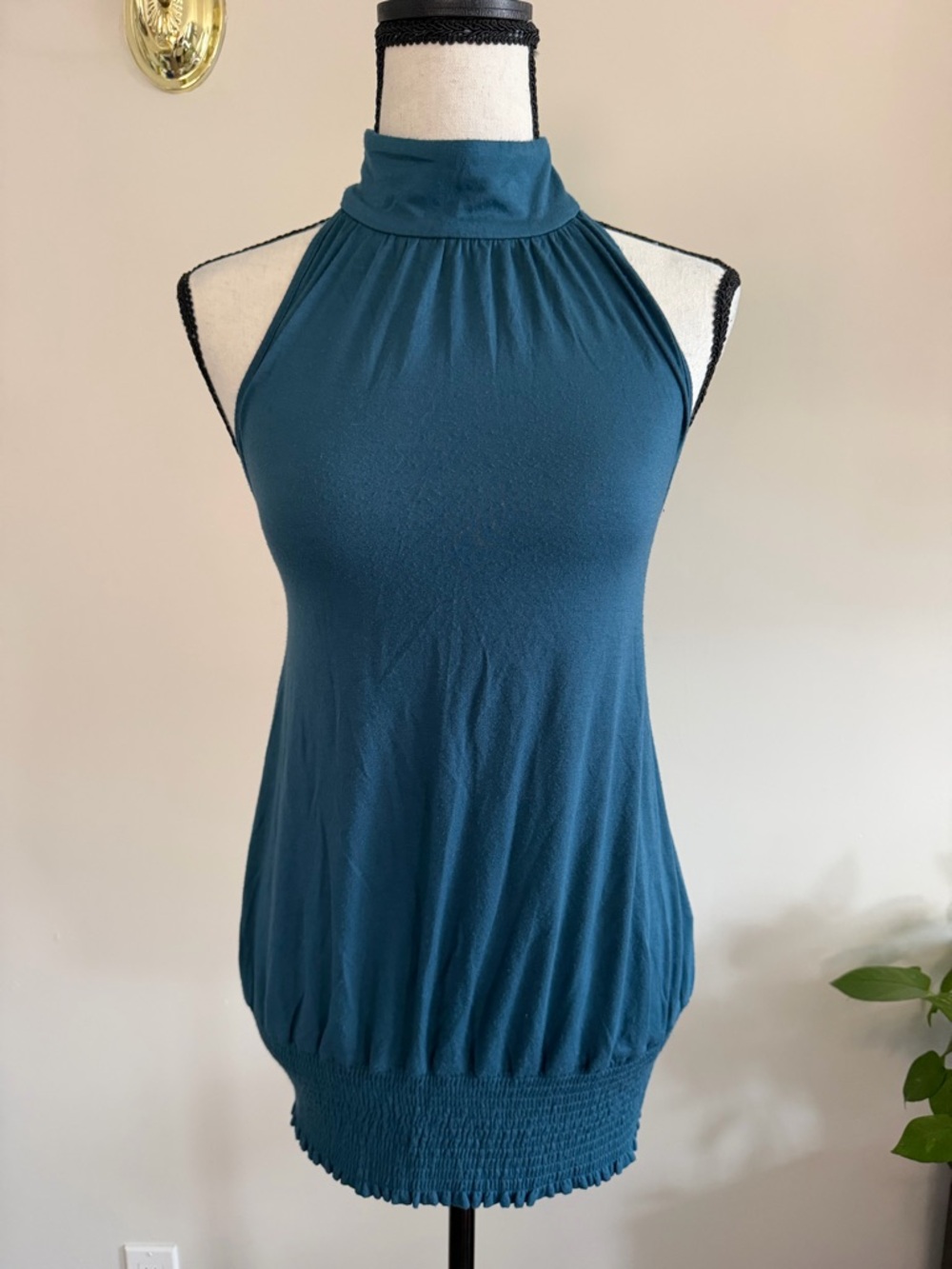 Jacob Teal Mock Neck Sleeveless Halter Top